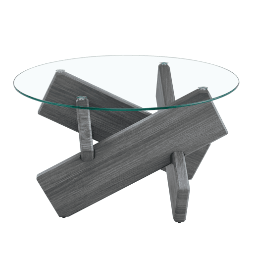 Mesa de centro redonda 79 cm - pernas cruzadas cinza, vidro temperado - CinzaTransparente Mesa de centro redonda 79 cm - pernas cruzadas cinza, vidro temperado - CinzaTransparente