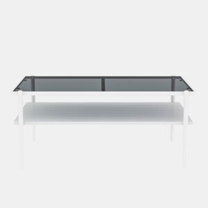 Mesa de centro 97,5 x 61,5 cm - vidro temperado, pés de metal, estilo moderno - Cinza + Branco