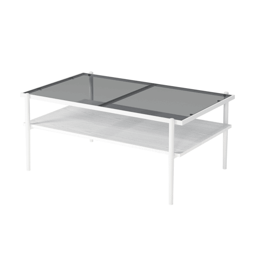 Mesa de centro 97,5 x 61,5 cm - vidro temperado, pés de metal, estilo moderno - Cinza + Branco Mesa de centro 97,5 x 61,5 cm - vidro temperado, pés de metal, estilo moderno - Cinza + Branco