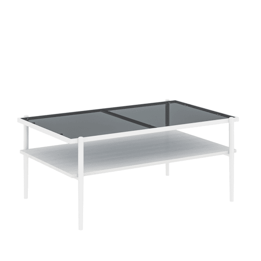 Mesa de centro 97,5 x 61,5 cm - vidro temperado, pés de metal, estilo moderno - Cinza + Branco Mesa de centro 97,5 x 61,5 cm - vidro temperado, pés de metal, estilo moderno - Cinza + Branco