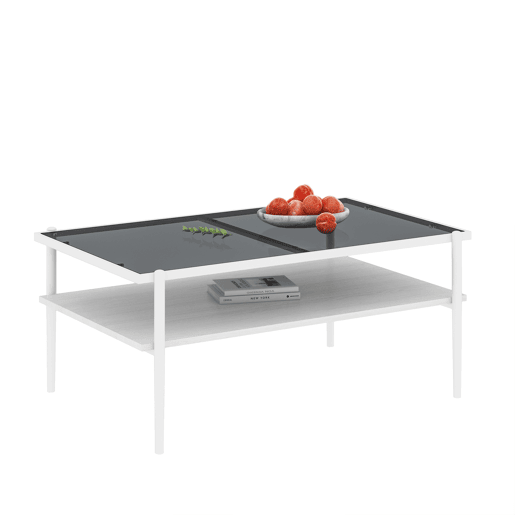 Mesa de centro 97,5 x 61,5 cm - vidro temperado, pés de metal, estilo moderno - Cinza + Branco Mesa de centro 97,5 x 61,5 cm - vidro temperado, pés de metal, estilo moderno - Cinza + Branco