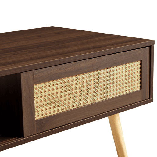 Mesa de centro 105 x 55 x 40 cm - vime trançado, portas de correr, pés em madeira maciça, estilo moderno - castanho Mesa de centro 105 x 55 x 40 cm - vime trançado, portas de correr, pés em madeira maciça, estilo moderno - castanho