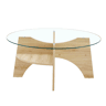 Mesa de centro redonda Ø80 cm - vidro transparente, estrutura em MDF em madeira natural