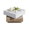 Mesa de centro quadrada com rotação de 360° - com 2 gavetas - 60x60x38 cm - Branco e Natural