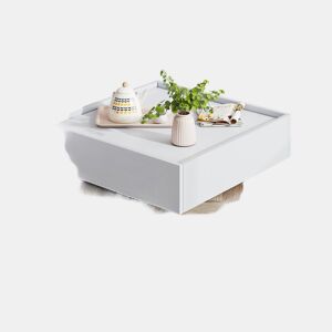 Mesa de centro quadrada com rotação de 360° - com 2 gavetas - 60x60x38 cm - Branco e Natural