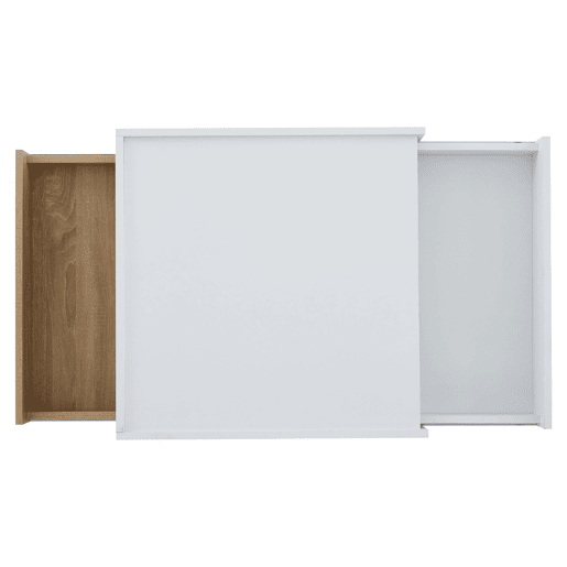 Mesa de centro quadrada com rotação de 360° - com 2 gavetas - 60x60x38 cm - Branco e Natural Mesa de centro quadrada com rotação de 360° - com 2 gavetas - 60x60x38 cm - Branco e Natural