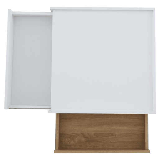 Mesa de centro quadrada com rotação de 360° - com 2 gavetas - 60x60x38 cm - Branco e Natural Mesa de centro quadrada com rotação de 360° - com 2 gavetas - 60x60x38 cm - Branco e Natural