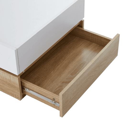 Mesa de centro quadrada com rotação de 360° - com 2 gavetas - 60x60x38 cm - Branco e Natural Mesa de centro quadrada com rotação de 360° - com 2 gavetas - 60x60x38 cm - Branco e Natural