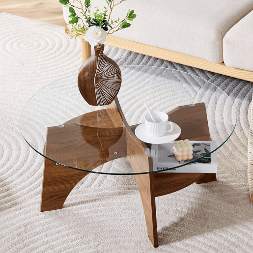 Mesa auxiliar redonda 80 cm - design multifuncional, estrutura em MDF estilo nogal - Nogal Mesa auxiliar redonda 80 cm - design multifuncional, estrutura em MDF estilo nogal - Nogal