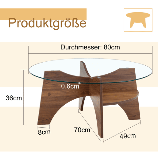 Mesa auxiliar redonda 80 cm - design multifuncional, estrutura em MDF estilo nogal - Nogal Mesa auxiliar redonda 80 cm - design multifuncional, estrutura em MDF estilo nogal - Nogal
