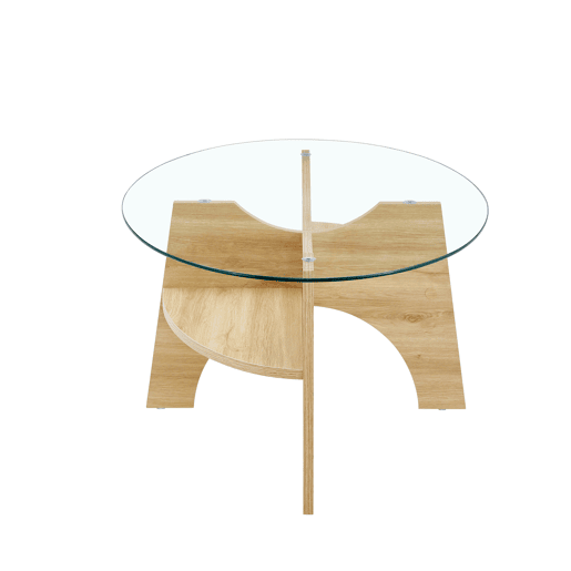 Mesa de café ovalada em vidro temperado u2013 104,9 x 60 cm - Design multifuncional, estrutura com elementos angulares e função de armazenamento integrada - Cor transparente, madeira Mesa de café ovalada em vidro temperado u2013 104,9 x 60 cm - Design multifuncional, estrutura com elementos angulares e função de armazenamento integrada - Cor transparente, madeira