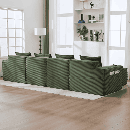 Sofá modular de 4 lugares u2013 2 banquinhos, porta-copos e bolsos laterais, molas ensacadas e espuma de alta densidade u2013 Verde