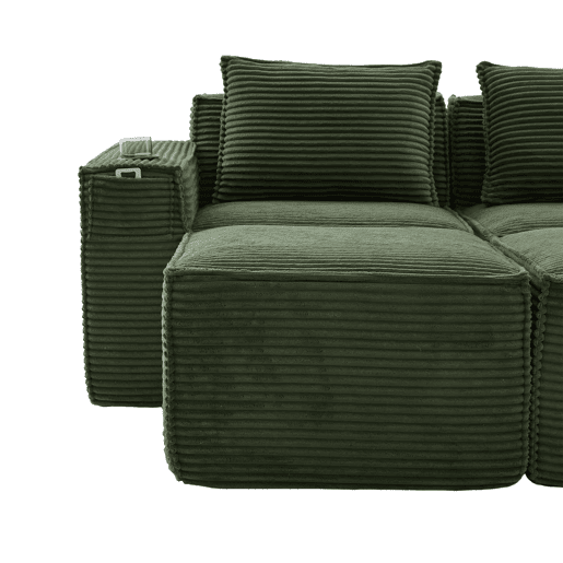 Sofá modular de 4 lugares u2013 2 banquinhos, porta-copos e bolsos laterais, molas ensacadas e espuma de alta densidade u2013 Verde