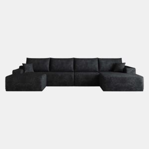 Sofá modular de canto 340 cm - chaise longue em L, assento profundo e design comprimido - preto