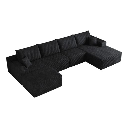 Sofá modular de canto 340 cm - chaise longue em L, assento profundo e design comprimido - preto Sofá modular de canto 340 cm - chaise longue em L, assento profundo e design comprimido - preto