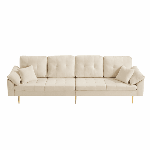 Sofá modular de 4 lugares, 250 cm u2013 veludo cotelê, pufe flexível e pés de ferro de 20 cm u2013 bege claro