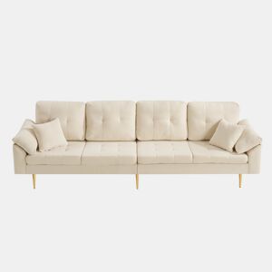 Sofá modular de 4 lugares, 250 cm u2013 veludo cotelê, pufe flexível e pés de ferro de 20 cm u2013 bege claro