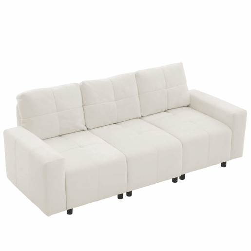 Sofá modular de 3 lugares, 213 cm u2013 assento ajustável em chenille u2013 branco bege Sofá modular de 3 lugares, 213 cm u2013 assento ajustável em chenille u2013 branco bege