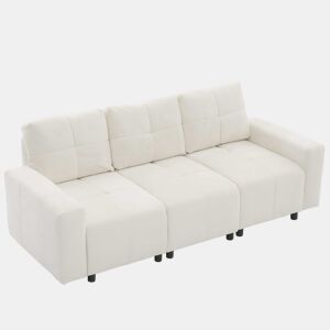 Sofá modular de 3 lugares, 213 cm u2013 assento ajustável em chenille u2013 branco bege