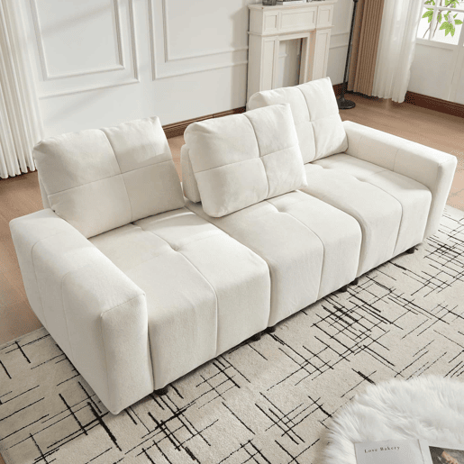 Sofá modular de 3 lugares, 213 cm u2013 assento ajustável em chenille u2013 branco bege Sofá modular de 3 lugares, 213 cm u2013 assento ajustável em chenille u2013 branco bege
