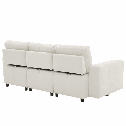 Sofá modular de 3 lugares, 213 cm u2013 assento ajustável em chenille u2013 branco bege Sofá modular de 3 lugares, 213 cm u2013 assento ajustável em chenille u2013 branco bege