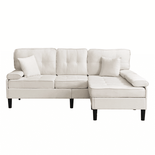 Sofá de canto modular de 3 lugares, 195 cm u2013 chenille com chaise longue e puf móvel u2013 bege claro