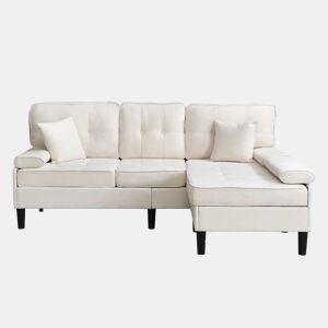 Sofá de canto modular de 3 lugares, 195 cm u2013 chenille com chaise longue e puf móvel u2013 bege claro