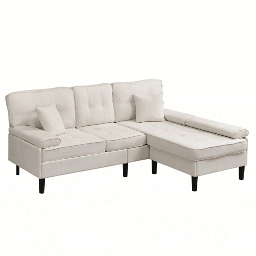 Sofá de canto modular de 3 lugares, 195 cm u2013 chenille com chaise longue e puf móvel u2013 bege claro