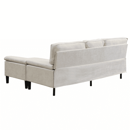 Sofá de canto modular de 3 lugares, 195 cm u2013 chenille com chaise longue e puf móvel u2013 bege claro
