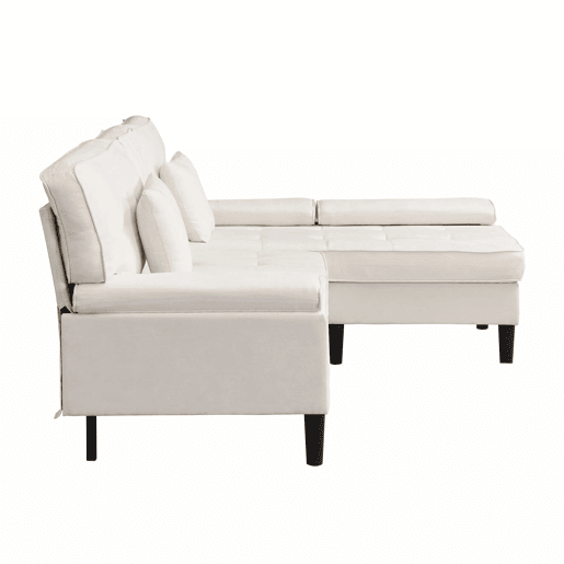 Sofá de canto modular de 3 lugares, 195 cm u2013 chenille com chaise longue e puf móvel u2013 bege claro