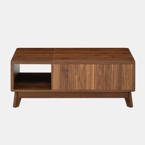 Mesa de centro com altura ajustável - efeito ondulado, compartimento lateral aberto, MDF, estilo moderno - Nogueira