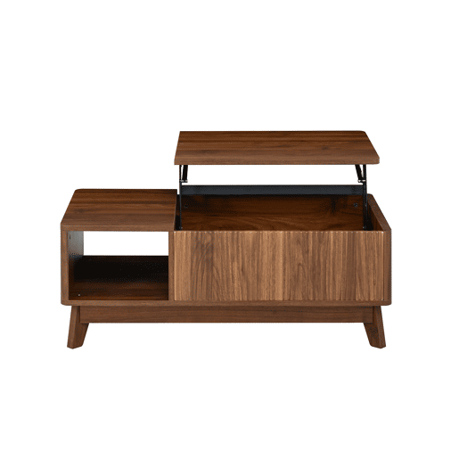 Mesa de centro com altura ajustável - efeito ondulado, compartimento lateral aberto, MDF, estilo moderno - Nogueira