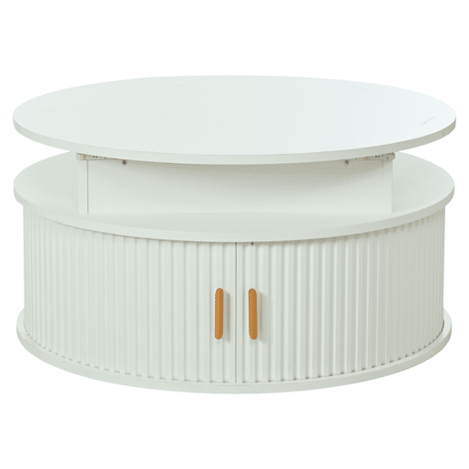 Mesa de centro elevável 75x75x52 cm - LED, redonda com arrumação oculta - branca Mesa de centro elevável 75x75x52 cm - LED, redonda com arrumação oculta - branca