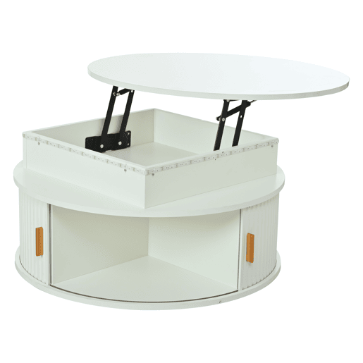 Mesa de centro elevável 75x75x52 cm - LED, redonda com arrumação oculta - branca Mesa de centro elevável 75x75x52 cm - LED, redonda com arrumação oculta - branca