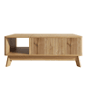 Mesa de centro elevável sem dimensões fixas - design ondulado, compartimento lateral aberto, MDF, estilo moderno - Natural