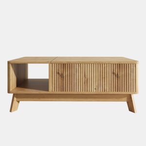 Mesa de centro elevável sem dimensões fixas - design ondulado, compartimento lateral aberto, MDF, estilo moderno - Natural