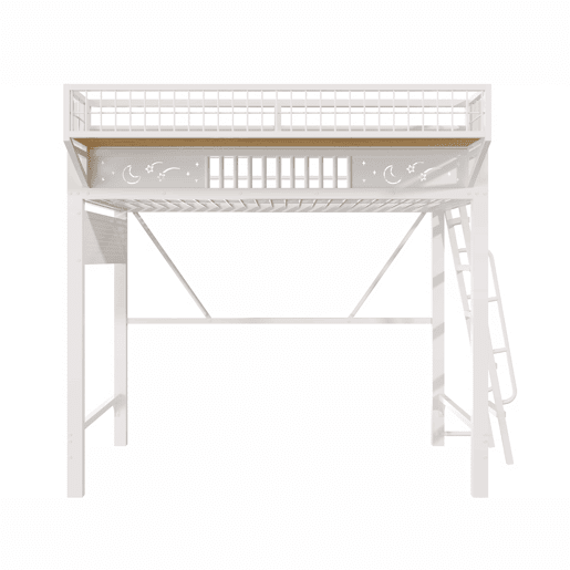 Cama alta 90 x 200 cm u2013 estrutura metálica, compartimentos e espaço inferior aberto, sem colchão u2013 branco Cama alta 90 x 200 cm u2013 estrutura metálica, compartimentos e espaço inferior aberto, sem colchão u2013 branco