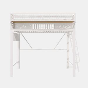 Cama alta 90 x 200 cm u2013 estrutura metálica, compartimentos e espaço inferior aberto, sem colchão u2013 branco
