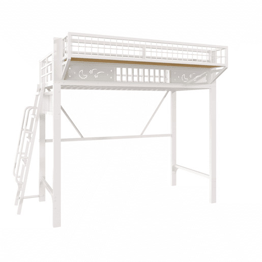 Cama alta 90 x 200 cm u2013 estrutura metálica, compartimentos e espaço inferior aberto, sem colchão u2013 branco Cama alta 90 x 200 cm u2013 estrutura metálica, compartimentos e espaço inferior aberto, sem colchão u2013 branco