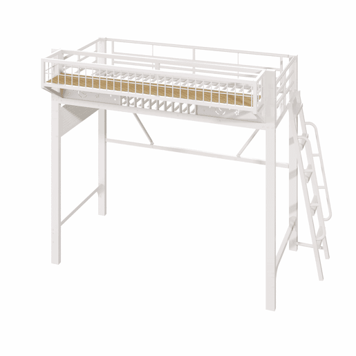Cama alta 90 x 200 cm u2013 estrutura metálica, compartimentos e espaço inferior aberto, sem colchão u2013 branco Cama alta 90 x 200 cm u2013 estrutura metálica, compartimentos e espaço inferior aberto, sem colchão u2013 branco