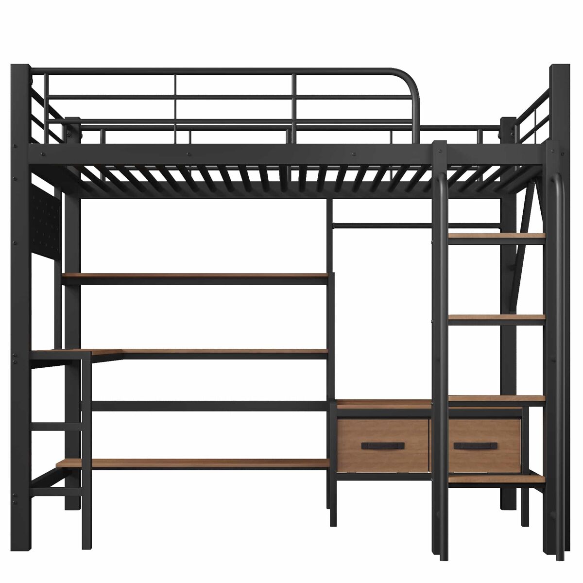 Cama alta 90 x 200 cm - escritorio, estantes, cajones, usb y led, sin colchón - negro