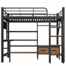 Cama alta 90 x 200 cm u2013 secretária, prateleiras, gavetas, USB e LED, sem colchão u2013 preta