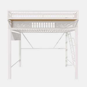 Cama alta 140 x 200 cm - estrutura metálica, compartimentos e espaço inferior aberto, sem colchão - branco