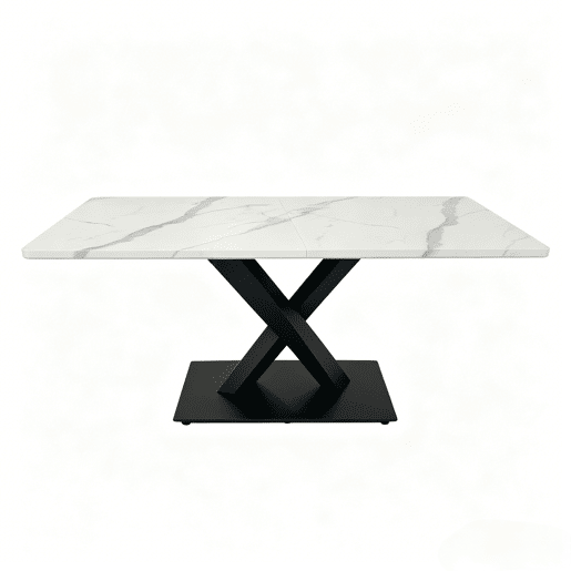 Mesa de jantar retangular moderna para 6 a 8 pessoas - Mesa de cozinha grande com tampo em MDF e base metálica preta - Mesa de madeira com padrão de mármore branco - Suporte em forma de X - Preto e branco Mesa de jantar retangular moderna para 6 a 8 pessoas - Mesa de cozinha grande com tampo em MDF e base metálica preta - Mesa de madeira com padrão de mármore branco - Suporte em forma de X - Preto e branco