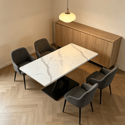 Mesa de jantar retangular moderna para 6 a 8 pessoas - Mesa de cozinha grande com tampo em MDF e base metálica preta - Mesa de madeira com padrão de mármore branco - Suporte em forma de X - Preto e branco Mesa de jantar retangular moderna para 6 a 8 pessoas - Mesa de cozinha grande com tampo em MDF e base metálica preta - Mesa de madeira com padrão de mármore branco - Suporte em forma de X - Preto e branco