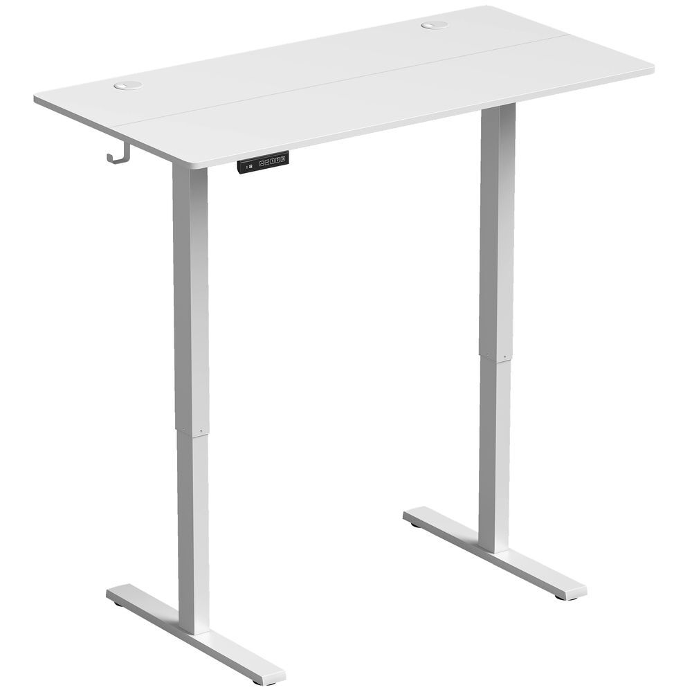 Homcom escritorio elevable 120x60 cm, escritorio eléctrico regulable en altura con 3 alturas de memoria, pantalla led, 2 ganchos, 2 pasacables, para