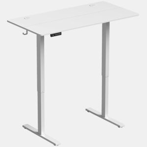 HOMCOM Secretária Elevatória Elétrica 120 x 60 cm, Mesa SentadoEm Pé com 3 Memórias, Ecrã LED, Passa-Cabos e Ganchos, Branco