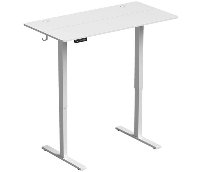Homcom escritorio elevable 120x60 cm, escritorio eléctrico regulable en altura con 3 alturas de memoria, pantalla led, 2 ganchos, 2 pasacables, para
