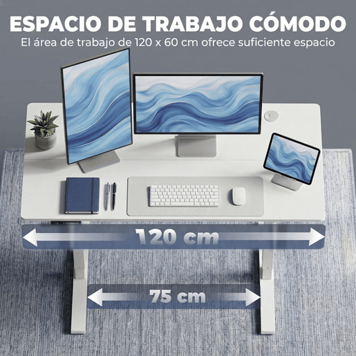 HOMCOM Secretária Elevatória Elétrica 120 x 60 cm, Mesa SentadoEm Pé com 3 Memórias, Ecrã LED, Passa-Cabos e Ganchos, Branco HOMCOM Secretária Elevatória Elétrica 120 x 60 cm, Mesa SentadoEm Pé com 3 Memórias, Ecrã LED, Passa-Cabos e Ganchos, Branco