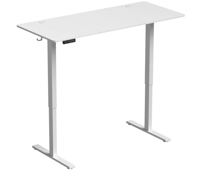 Homcom escritorio elevable 140x60 cm, escritorio eléctrico regulable en altura con 3 alturas de memoria, pantalla led, 2 ganchos, 2 pasacables, para oficina en casa, estudio, blanco